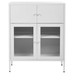 Beliani Glass Display Sideboard Esholt Metal 80 Cm White - thumbnail 5