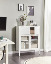 Beliani Glass Display Sideboard Esholt Metal 80 Cm White - thumbnail 2