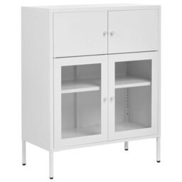 Beliani Glass Display Sideboard Esholt Metal 80 Cm White