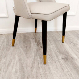 Stratus Interiors Astra Dining Chair Gold Tipped Wooden Legs Leather And Fabric - Cream Velvet