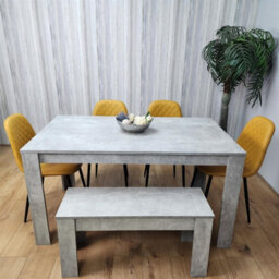 Kosy Koala Wooden Rectangle Dining Table Set With 4 Mustard Chairs And Wooden Bench Dining Furniture Set