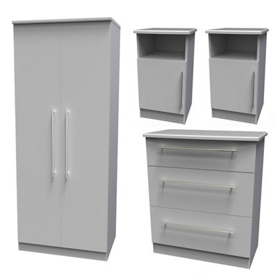 Ready Assembled Matt Grey 4 Piece Bedroom Furniture Set - image 1