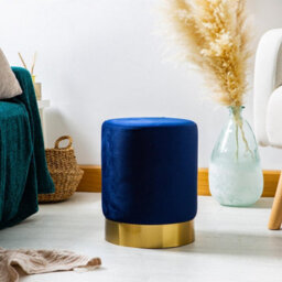 Harbour Housewares 2X Round Velvet Foot Stools - Blue - Modern Dressing Table Pouffe Footstool Vanity Seats Vanity Chair Pouf - thumbnail 7