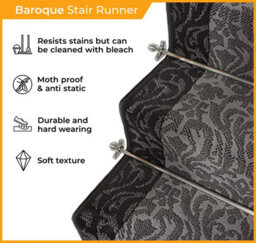 Baroque Stair Runner - Soft & Durable Carpet Runner For Stairs & Staircases, Multiple Lengths - thumbnail 3