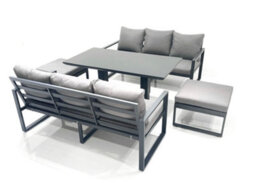 Fimous 8 Seater Aluminium Outdoor Garden Furniture Set With Adjustable Rising Lifting Dining Table 3 Seater Sofa 2 Big Footstool - thumbnail 2
