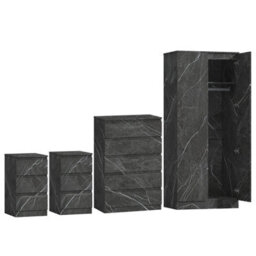 Zita Grey Marble Effect 4 Piece Bedroom Set - 2 Door Wardrobe, Tall Chest & 2 Bedside Tables, Stylish Storage Solution - thumbnail 5