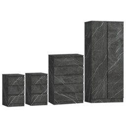 Zita Grey Marble Effect 4 Piece Bedroom Set - 2 Door Wardrobe, Tall Chest & 2 Bedside Tables, Stylish Storage Solution - thumbnail 4