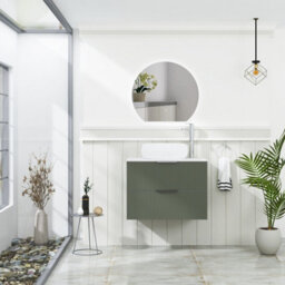 Royal Bathrooms Evora 700mm Sage Green Fluted Wall Hung Countertop Vanity Unit 2 Drawer With Milan Basin - thumbnail 2