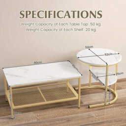 Set Of 2 Gold Nesting Coffee Table Detachable Faux Marble Top Table Set - thumbnail 2