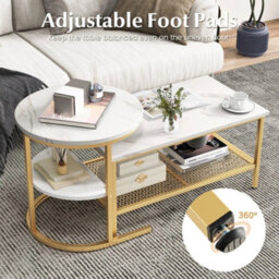 Set Of 2 Gold Nesting Coffee Table Detachable Faux Marble Top Table Set - thumbnail 4