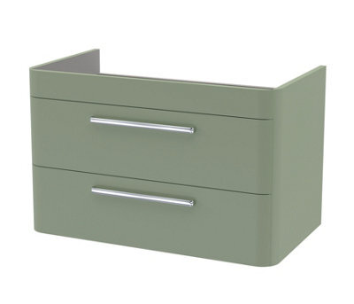Hudson Reed Solar Wall Hung 2-Drawer Unit, Elegant Vanity Unit In Bathroom With Soft Close Drawers, Fern Green - image 1