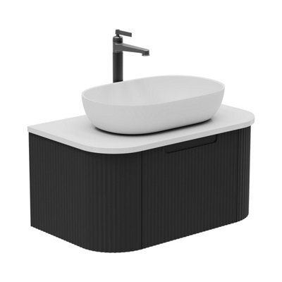 Plum&clay Solara Fluted Black Wall Hung Drawer Vanity Unit With White Worktop (W)750mm - image 1