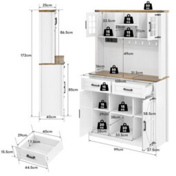 Abrihome White Tall Pantry Cabinet With Led Lights & Charging Station - Barn Door Buffet Sideboard For Kitchen, Living Room, Coffee Bar - thumbnail 7