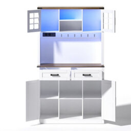 Abrihome White Tall Pantry Cabinet With Led Lights & Charging Station - Barn Door Buffet Sideboard For Kitchen, Living Room, Coffee Bar - thumbnail 8