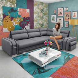 Avatar Corner Sofa Bed With Ottoman And Side Bar Upholstered Back Loose Cushions 300X200X90Cm 145X220Cm Grey And Graphite Right - thumbnail 2