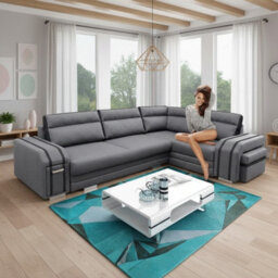 Avatar Corner Sofa Bed With Ottoman And Side Bar Upholstered Back Loose Cushions 300X200X90Cm 145X220Cm Grey And Graphite Right - thumbnail 1
