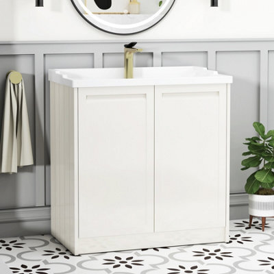 Royal Bathrooms Elmore 800mm Floor Standing 2 Door Bathroom Vanity Unit With Traditional Ceramic Basin Sink - Classic White - image 1