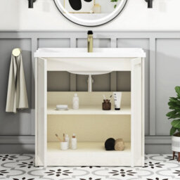 Royal Bathrooms Elmore 800mm Floor Standing 2 Door Bathroom Vanity Unit With Traditional Ceramic Basin Sink - Classic White - thumbnail 5