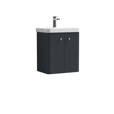 Balterley Flashbrook Modern Bathroom Wall Hung 2 Door Vanity Unit Basin, Dark Grey, 505mm - image 1