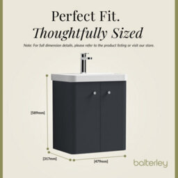Balterley Flashbrook Modern Bathroom Wall Hung 2 Door Vanity Unit Basin, Dark Grey, 505mm - thumbnail 5