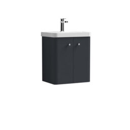 Balterley Flashbrook Modern Bathroom Wall Hung 2 Door Vanity Unit Basin, Dark Grey, 505mm - thumbnail 1