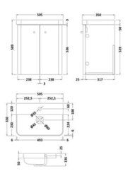 Balterley Flashbrook Modern Bathroom Wall Hung 2 Door Vanity Unit Basin, Dark Grey, 505mm - thumbnail 8