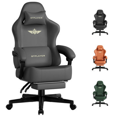 Gtplayer Gaming Chair, Ergonomic Computer Chair With Footrest And Lumbar Support Height Adjustable Home Office, Grey - image 1
