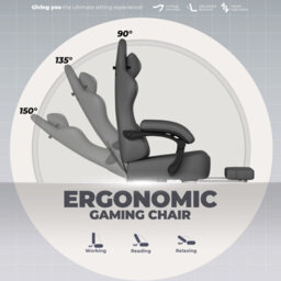 Gtplayer Gaming Chair, Ergonomic Computer Chair With Footrest And Lumbar Support Height Adjustable Home Office, Grey - thumbnail 8