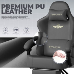 Gtplayer Gaming Chair, Ergonomic Computer Chair With Footrest And Lumbar Support Height Adjustable Home Office, Grey - thumbnail 4