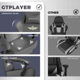 Gtplayer Gaming Chair, Ergonomic Computer Chair With Footrest And Lumbar Support Height Adjustable Home Office, Grey - thumbnail 9