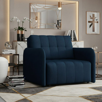 Viva Grand I Upholstered Sofa Bed With Storage Pocket Wavy Spring Wooden Legs Living Room 85X95X98Cm Blue - image 1