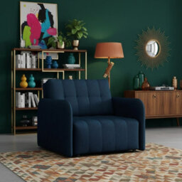 Viva Grand I Upholstered Sofa Bed With Storage Pocket Wavy Spring Wooden Legs Living Room 85X95X98Cm Blue - thumbnail 2
