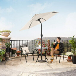 Songmics Garden Parasol Umbrella 2 M, Sunshade With Metal Pole And Ribs, Tiltable, Base Not Included, For Outdoor Terrace Balcony, Beige - thumbnail 2