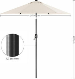 Songmics Garden Parasol Umbrella 2 M, Sunshade With Metal Pole And Ribs, Tiltable, Base Not Included, For Outdoor Terrace Balcony, Beige - thumbnail 9