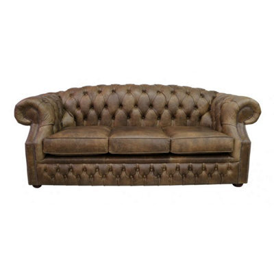 Chesterfield 3 Seater Cracked Wax T Brown Leather Sofa Bespoke In Buckingham Style - image 1