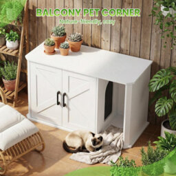 London Boutique White Cat Litter Box Enclosure, 85X49X50Cm Litter Box Cabinet, Side Entry, Double Doors, Farmhouse Cat Furniture - thumbnail 4