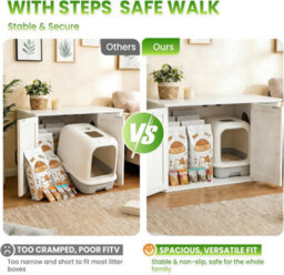 London Boutique White Cat Litter Box Enclosure, 85X49X50Cm Litter Box Cabinet, Side Entry, Double Doors, Farmhouse Cat Furniture - thumbnail 5