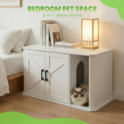 London Boutique White Cat Litter Box Enclosure, 85X49X50Cm Litter Box Cabinet, Side Entry, Double Doors, Farmhouse Cat Furniture - thumbnail 3
