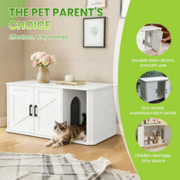 London Boutique White Cat Litter Box Enclosure, 85X49X50Cm Litter Box Cabinet, Side Entry, Double Doors, Farmhouse Cat Furniture - thumbnail 6