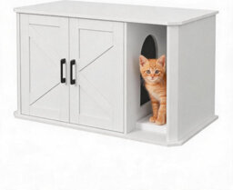 London Boutique White Cat Litter Box Enclosure, 85X49X50Cm Litter Box Cabinet, Side Entry, Double Doors, Farmhouse Cat Furniture