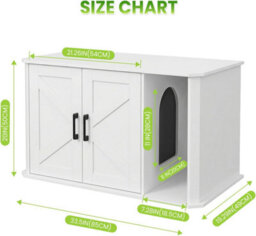 London Boutique White Cat Litter Box Enclosure, 85X49X50Cm Litter Box Cabinet, Side Entry, Double Doors, Farmhouse Cat Furniture - thumbnail 2