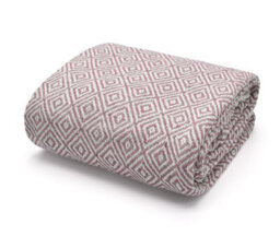 Velosso Cosy Woven Cotton Print Throw Blanket In Plush Texture - Available For Sofa, Bed, Couch - 50Cm X 60Cm Throw - Blush - thumbnail 1