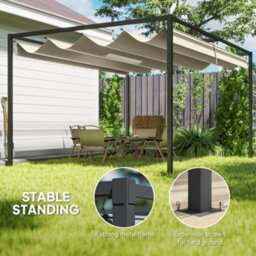 Outsunny 3X2M Metal Pergola Gazebo Patio Sunshelter Retractable Canopy Cream - thumbnail 5