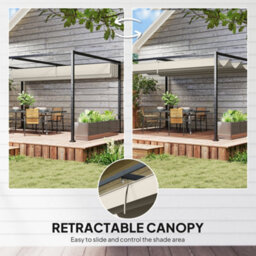 Outsunny 3X2M Metal Pergola Gazebo Patio Sunshelter Retractable Canopy Cream - thumbnail 4