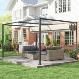 Outsunny 3X2M Metal Pergola Gazebo Patio Sunshelter Retractable Canopy Cream - thumbnail 8