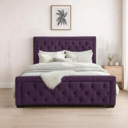 Naples Purple Upholstered Chesterfield Single Bed Frame, Modern Luxury Floor-Standing Headboard & Footboard