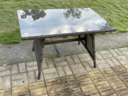 Fimous Dark Grey Mixed Rattan Dining Table Garden Furniture With Clear Tempered Glass - thumbnail 2