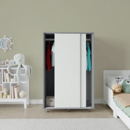 Urbn-Living Urbnliving 240Cm Height Grey Carcass With 2 Sliding White Doors Wardrobe Bedroom Storage Closet Hanging Rail Cupboard Unit - thumbnail 4