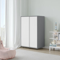 Urbn-Living Urbnliving 240Cm Height Grey Carcass With 2 Sliding White Doors Wardrobe Bedroom Storage Closet Hanging Rail Cupboard Unit - thumbnail 3