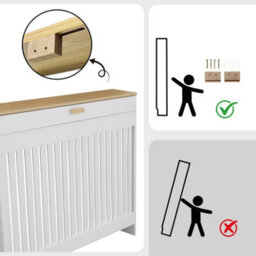 Fativo 112.5X19X95.5Cm White Radiator Cover With Drawer, Slatted Mdf Radiator Cabinet With Wood Effect Top - thumbnail 6